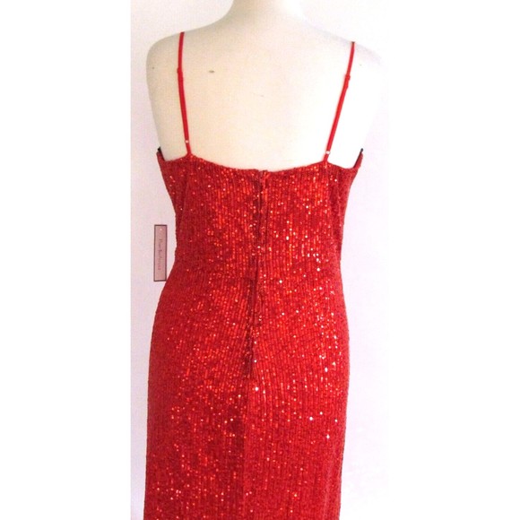 Designer Premier Amour Red Sequin Midi Length Spaghetti Strap Pencil Dress 16.R - Picture 16 of 16